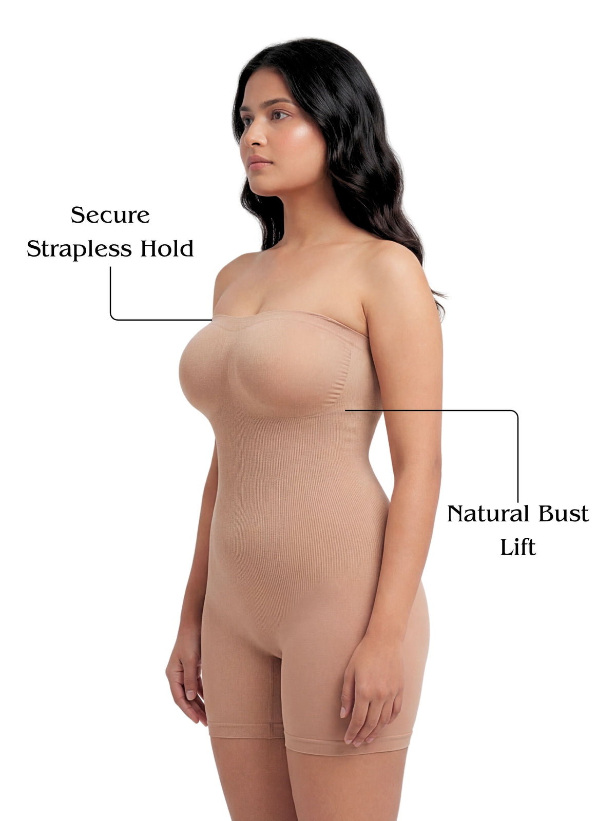 Strapless Mid Thigh Body Shaper - Beige