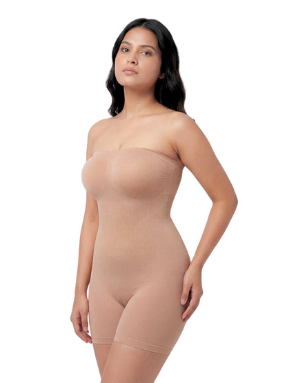 Strapless Mid Thigh Body Shaper - Beige