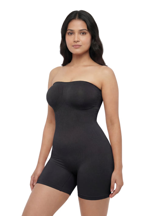Strapless Mid Thigh Body Shaper - Black