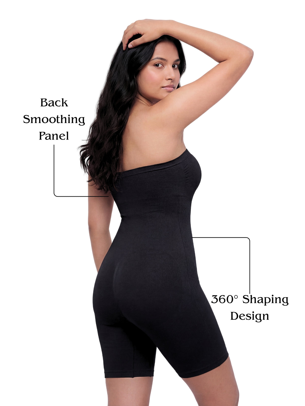 Strapless Mid Thigh Body Shaper - Black