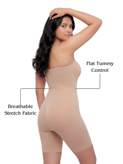 Strapless Mid Thigh Body Shaper - Beige
