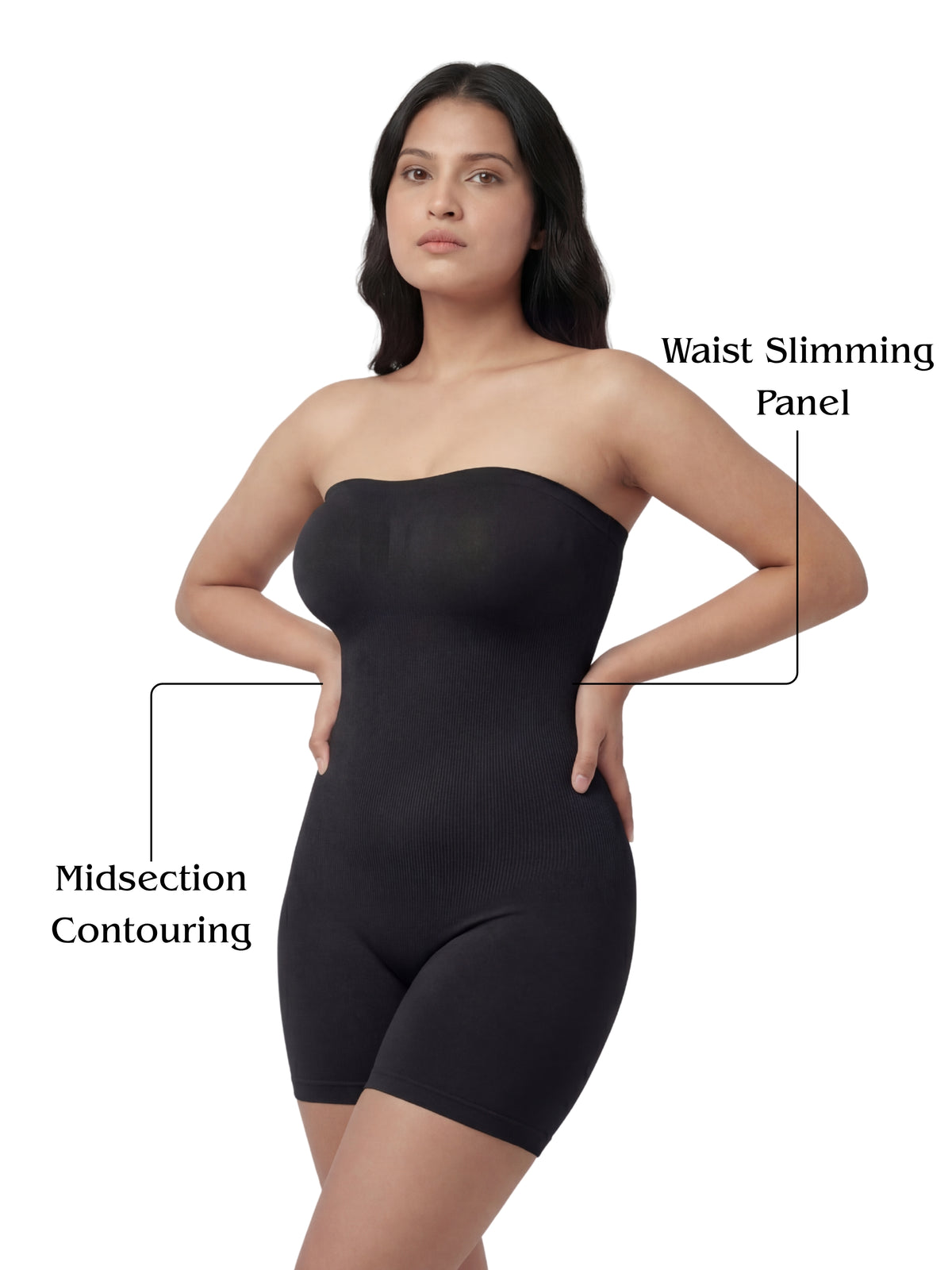 Strapless Mid Thigh Body Shaper - Black