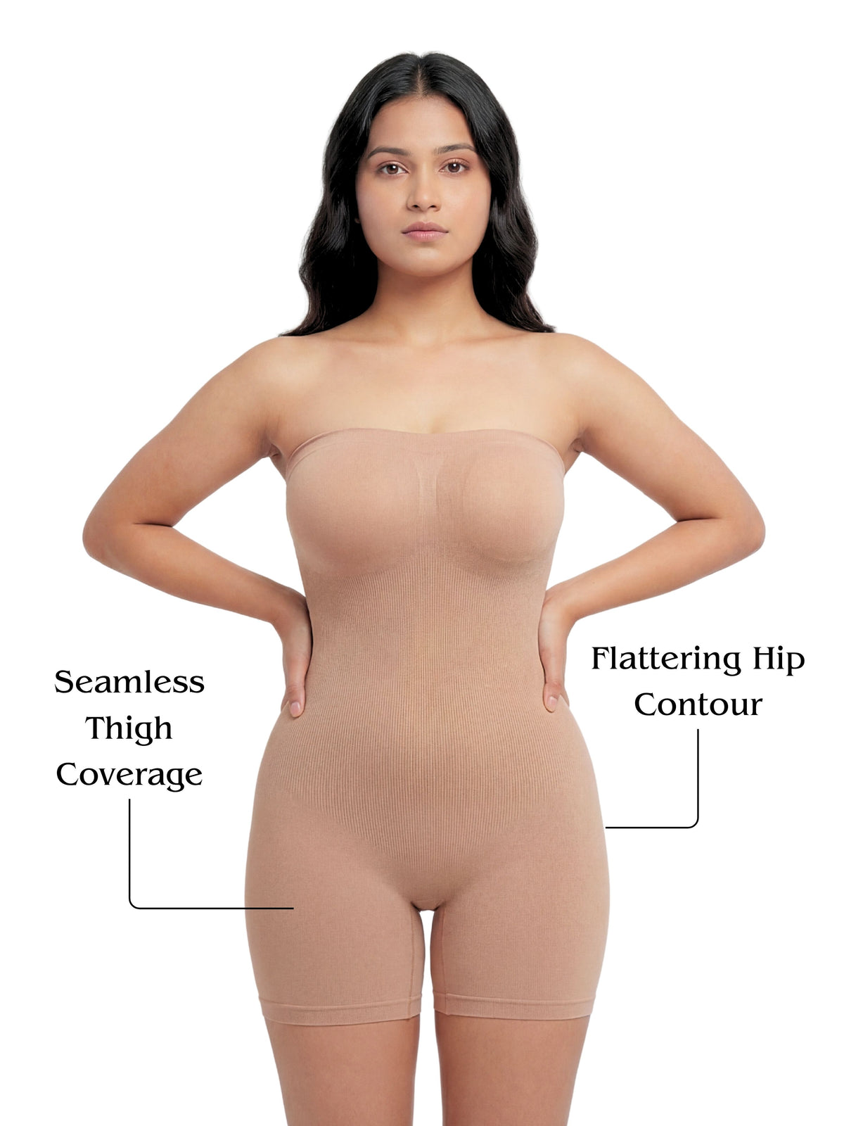 Strapless Mid Thigh Body Shaper - Beige