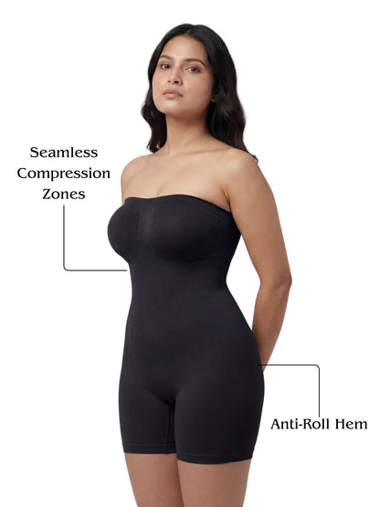 Strapless Mid Thigh Body Shaper - Black