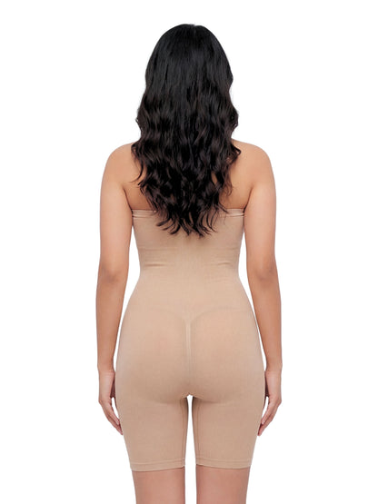 Strapless Mid Thigh Body Shaper - Beige