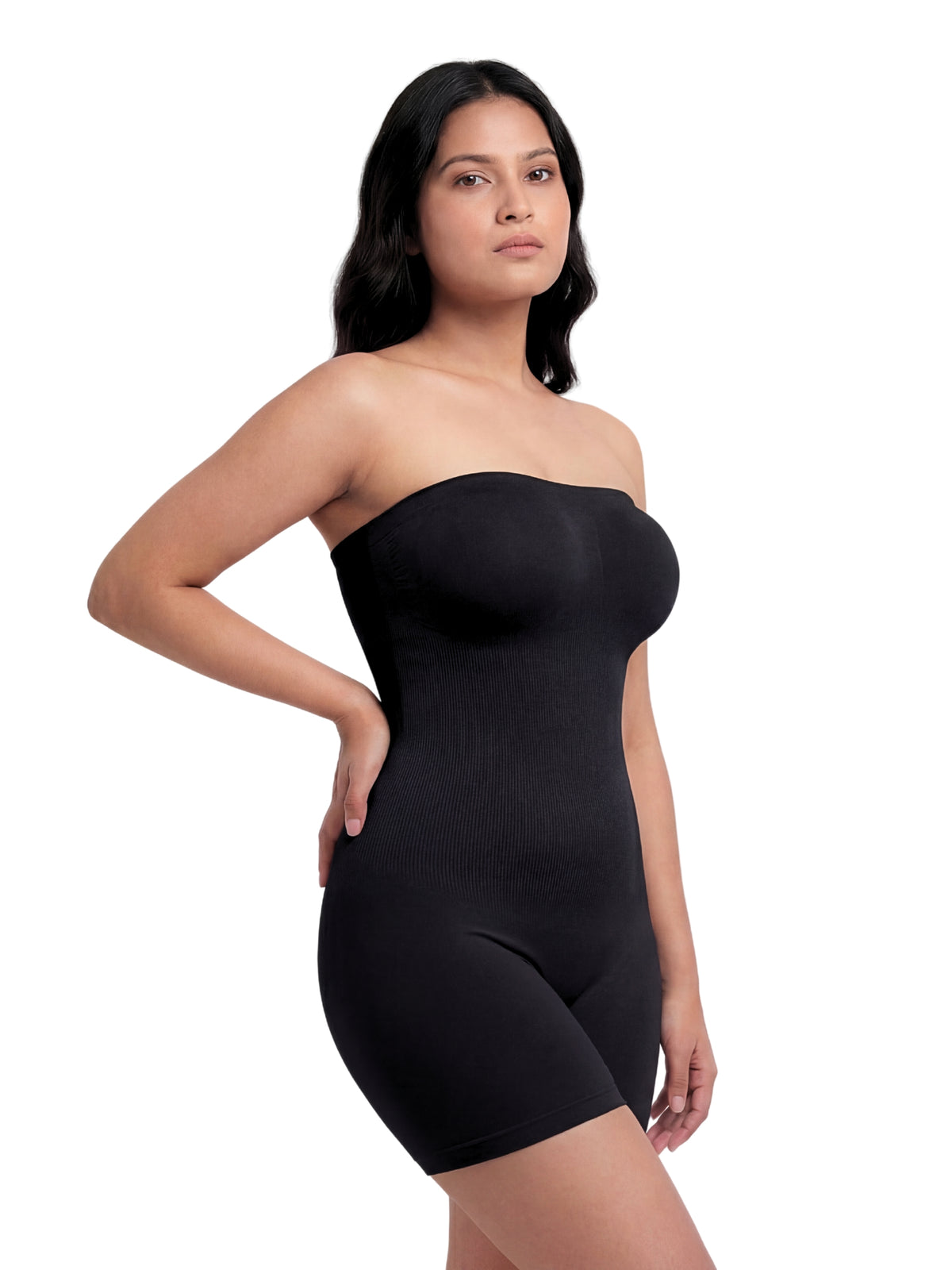 Strapless Mid Thigh Body Shaper - Black