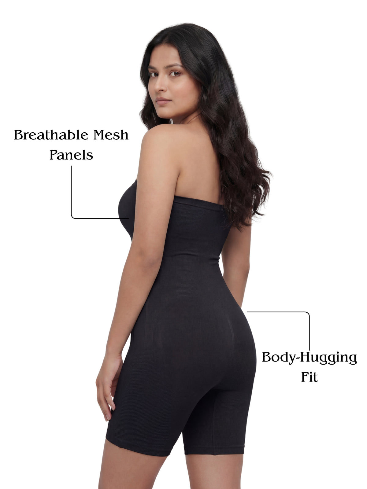 Strapless Mid Thigh Body Shaper - Black