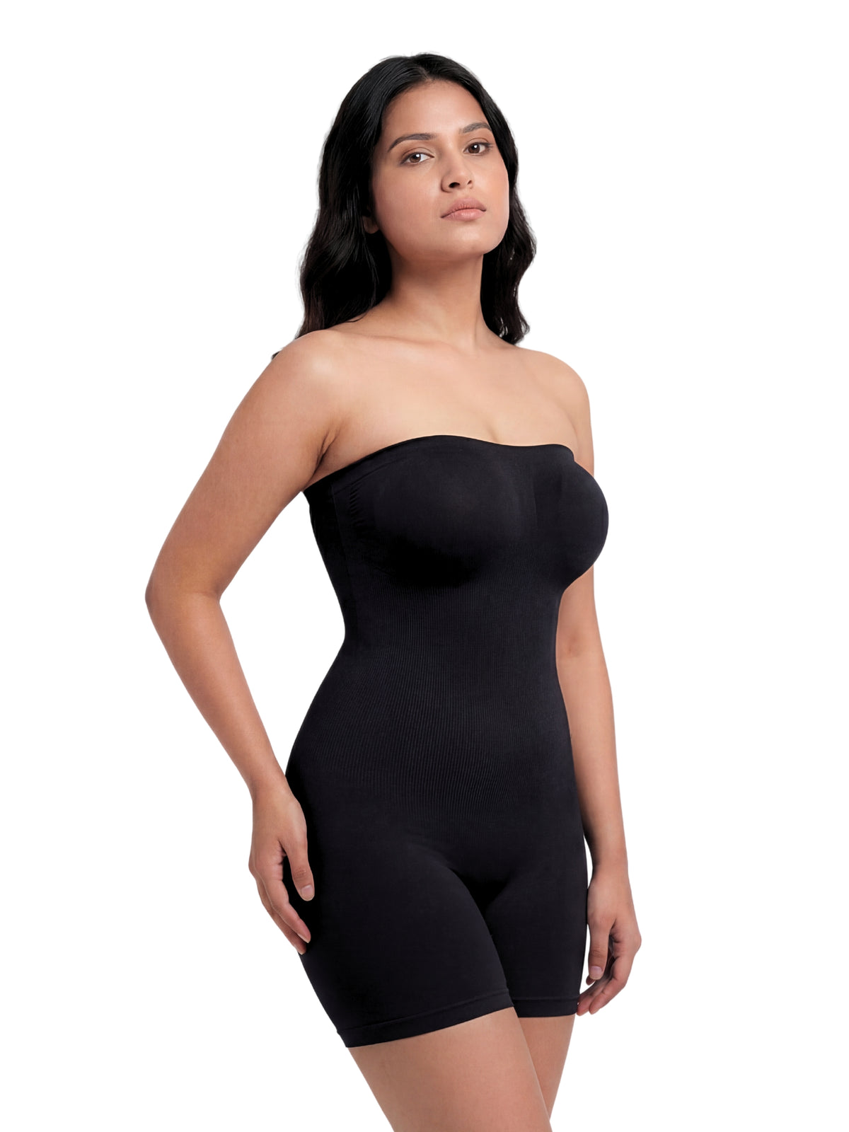 Strapless Mid Thigh Body Shaper - Black